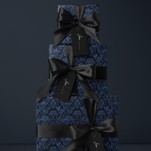 Blue Flower Gift Wrap Dark Blue Floral Damask Design Flower Wrapping Paper Botanical Gift Wrap for Her Wrapping Paper Wedding Gift Idea