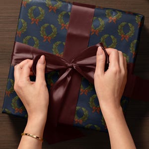 Christmas Wreath Wrapping Paper Christmas Present Moody Christmas Print Blue Holiday Gift Wrap Festive Decor Premium Paper Elegant Gift Wrap