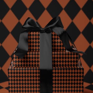 Halloween Wrapping Paper Fall Gift Wrap Orange and Black Paper Harlequin Design October Birthday Gift Wrap Roll Autumn Wrapping Paper Print