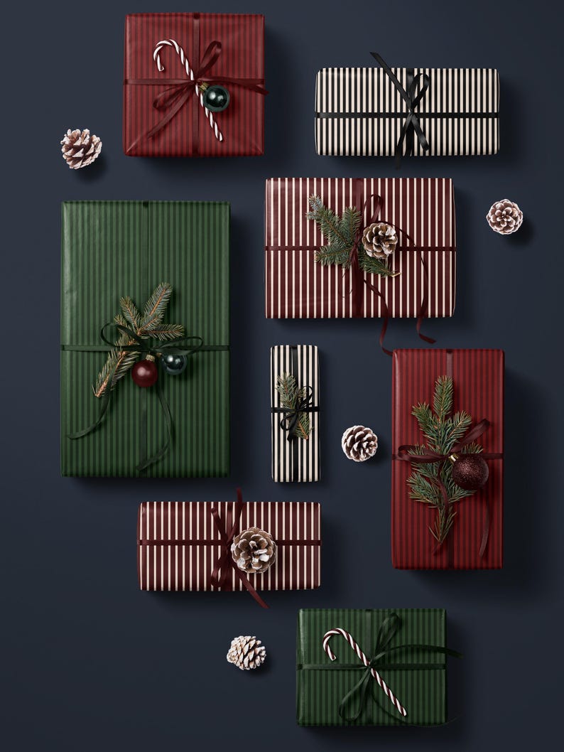 Christmas Gift Wrap Red Wrapping Paper Holiday Gift Wrap Stripe Wrapping Paper Christmas Paper for Gift Wrap Roll Romantic Gift for Her