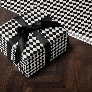 Premium Gift Wrap Harlequin Wrapping Paper Christmas Gift Wrap Holiday Wrapping Paper Black and White Paper Plaid Gift Wrap Traditional