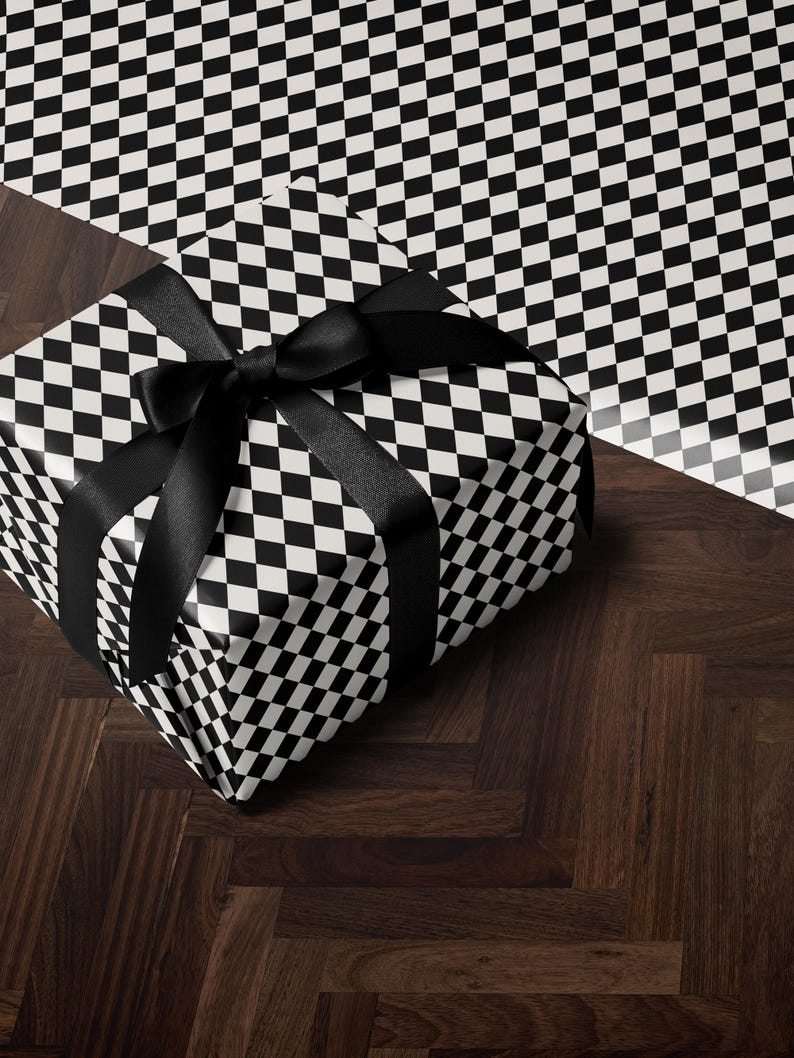 Premium Gift Wrap Harlequin Wrapping Paper Christmas Gift Wrap Holiday Wrapping Paper Black and White Paper Plaid Gift Wrap Traditional