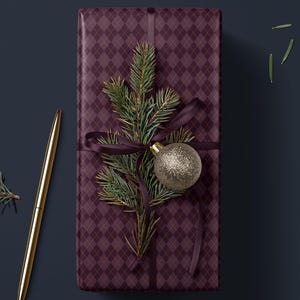 Argyle Purple Wrapping Paper Birthday Purple Plaid Gift Wrap Mom Anniversary Gift for Her Vintage Wrapping Paper Craft Decoupage Paper