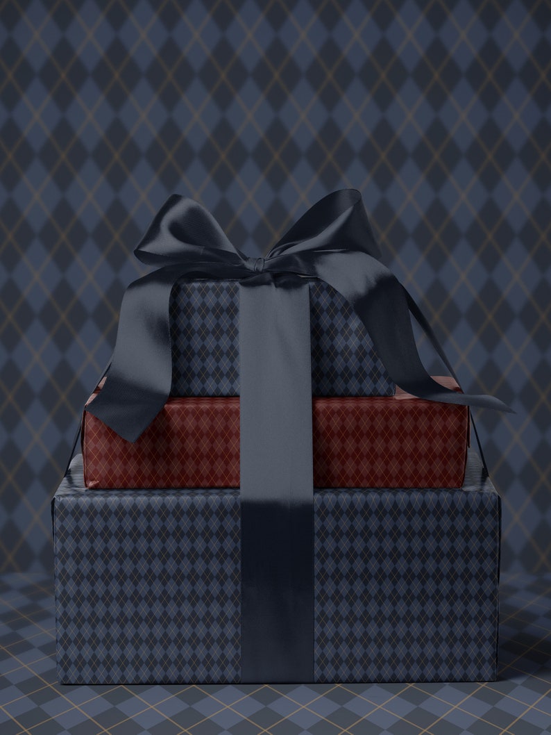 Blue Gift Wrap Roll Plaid Wrapping Paper Christmas Gift Wrap Paper Christmas Paper Classic Wrapping Paper Blue Holiday Gift Wrap for Him