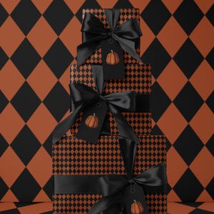 Halloween Wrapping Paper Fall Gift Wrap Orange and Black Paper Harlequin Design October Birthday Gift Wrap Roll Autumn Wrapping Paper Print