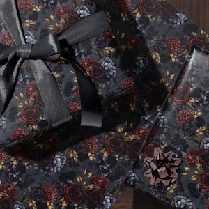 Moody Flower Wrapping Paper Dark Floral Gift Wrap Dark Academia Decor Gothic Gift Wrap Winter Flower Print Drawer Liner Paper Gift for Mom