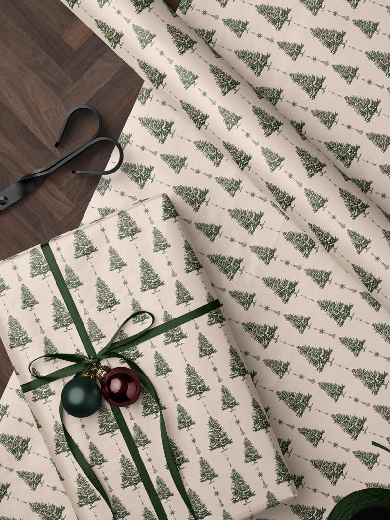 White Christmas Tree Wrapping Paper Holiday Gift Wrap Xmas Decoration Christmas Present Wrapping Roll Festive Decor Classic Gift Wrap Paper
