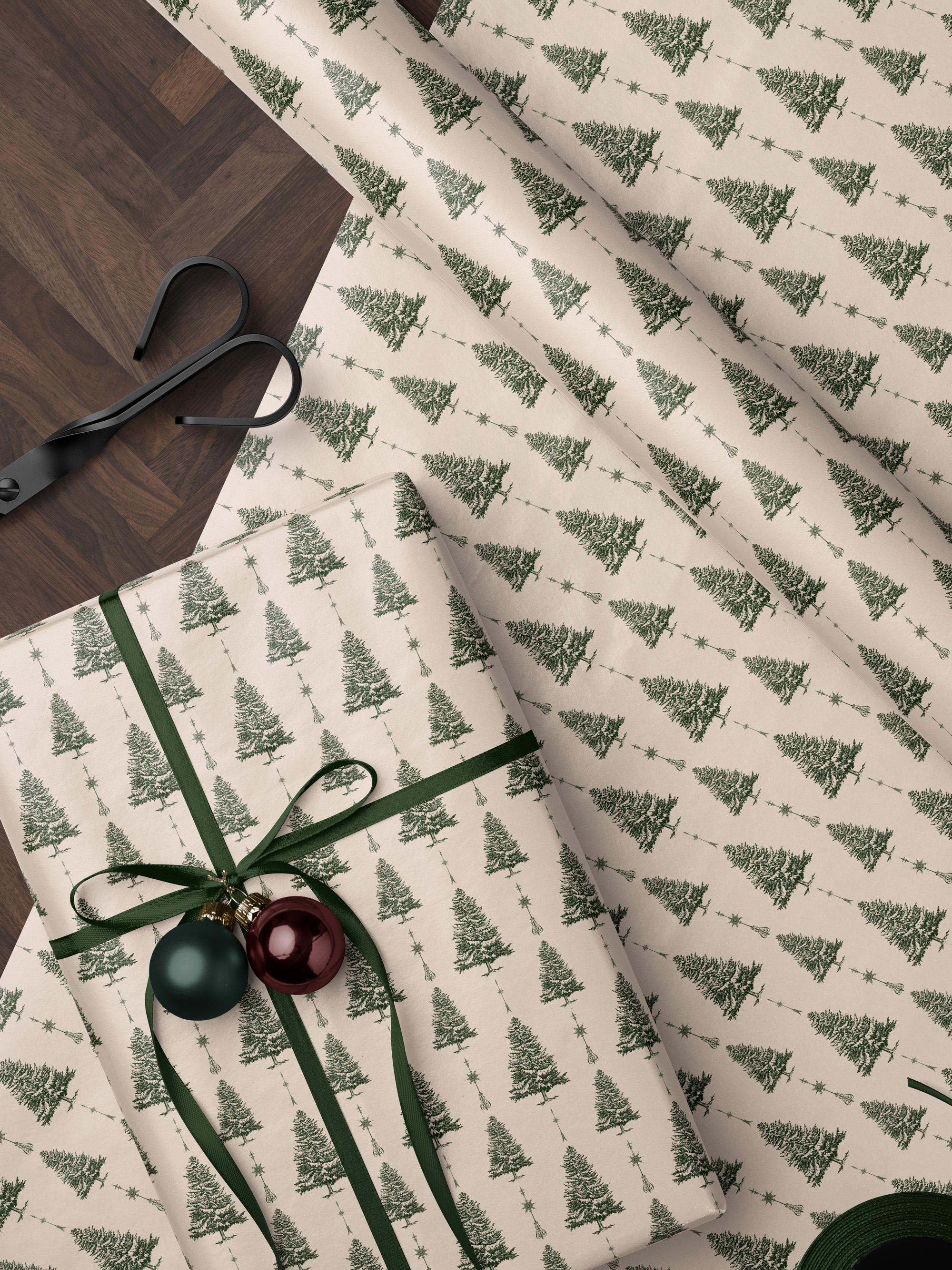 White Christmas Tree Wrapping Paper Holiday Gift Wrap Xmas Decoration Christmas Present Wrapping Roll Festive Decor Classic Gift Wrap Paper