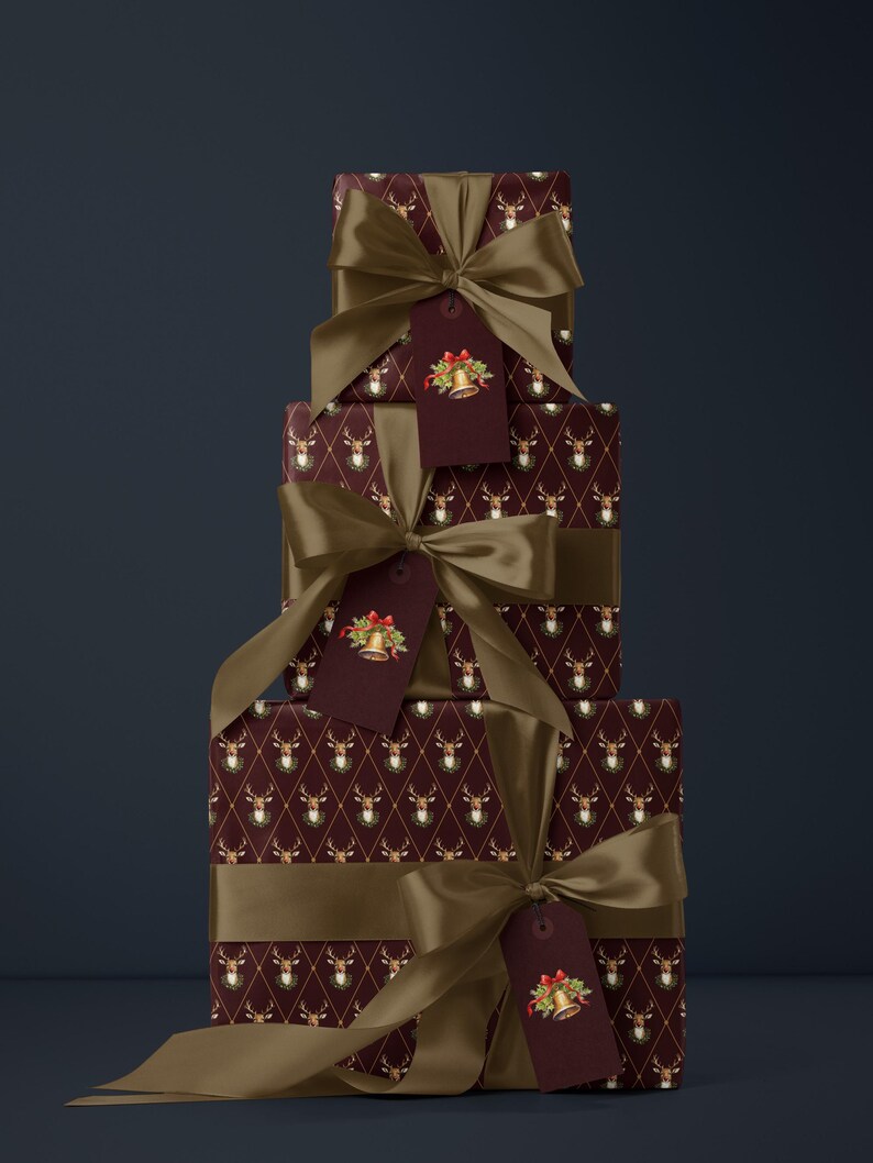Holiday Reindeer Gift Wrap Christmas Present Gift Wrap Festive Decor Christmas Wrapping Paper Roll Deer Design Holiday Decor Christmas Paper