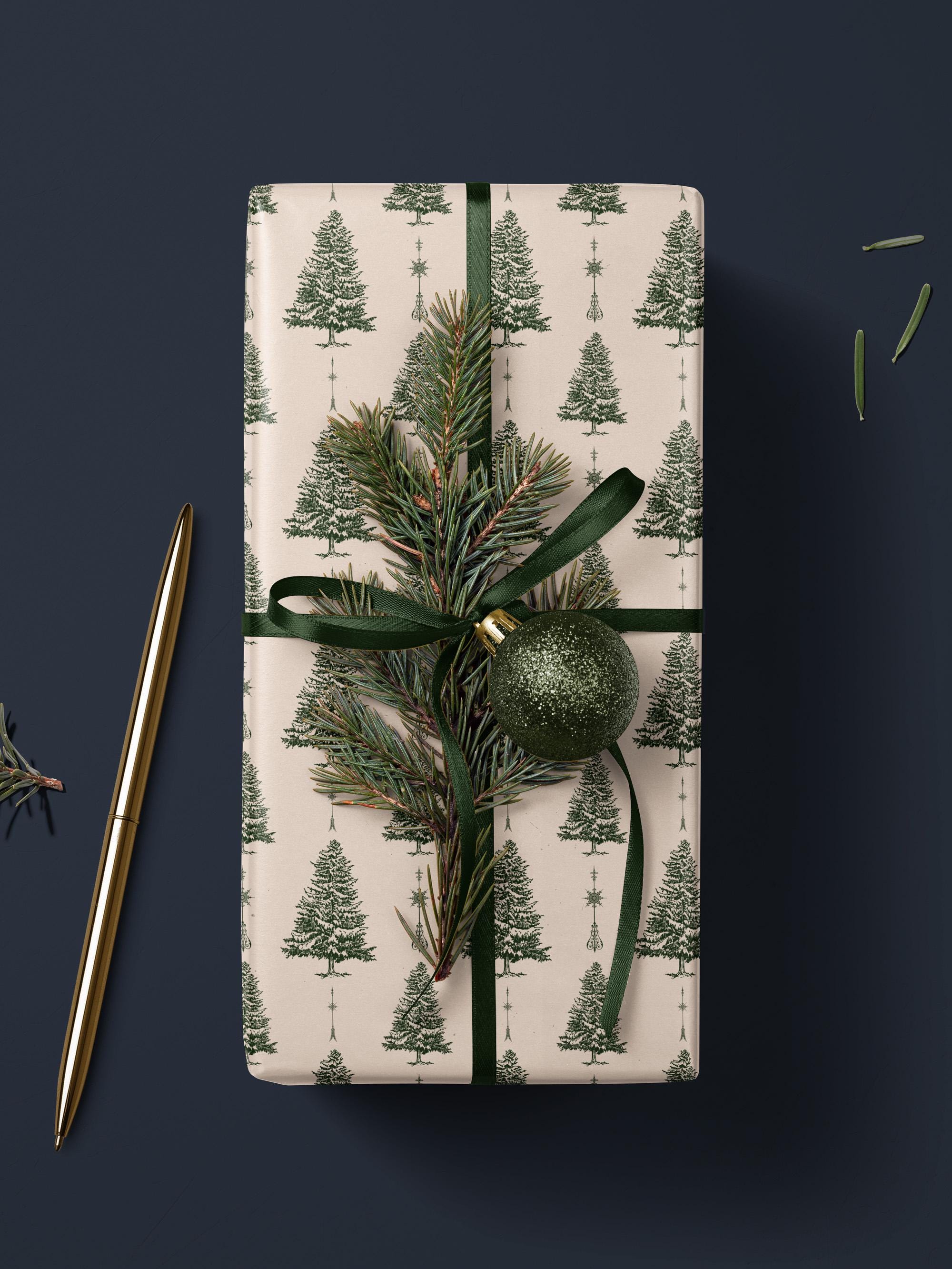 White Christmas Tree Wrapping Paper Holiday Gift Wrap Xmas Decoration Christmas Present Wrapping Roll Festive Decor Classic Gift Wrap Paper