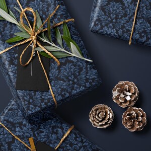 Sapphire Blue Wrapping Paper Blue Floral Gift Wrap Moody Flower Design Gift Wrap for Wedding Wrapping Paper Bridal Shower Gift for Bride