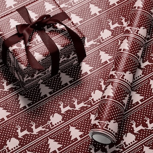 Christmas Sweater Wrapping Paper Santa Sleigh and Reindeer Gift Wrap Ugly Christmas Sweater Design Cozy Christmas Decor Holiday Gift Wrap