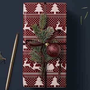 Christmas Sweater Wrapping Paper Santa Sleigh and Reindeer Gift Wrap Ugly Christmas Sweater Design Cozy Christmas Decor Holiday Gift Wrap