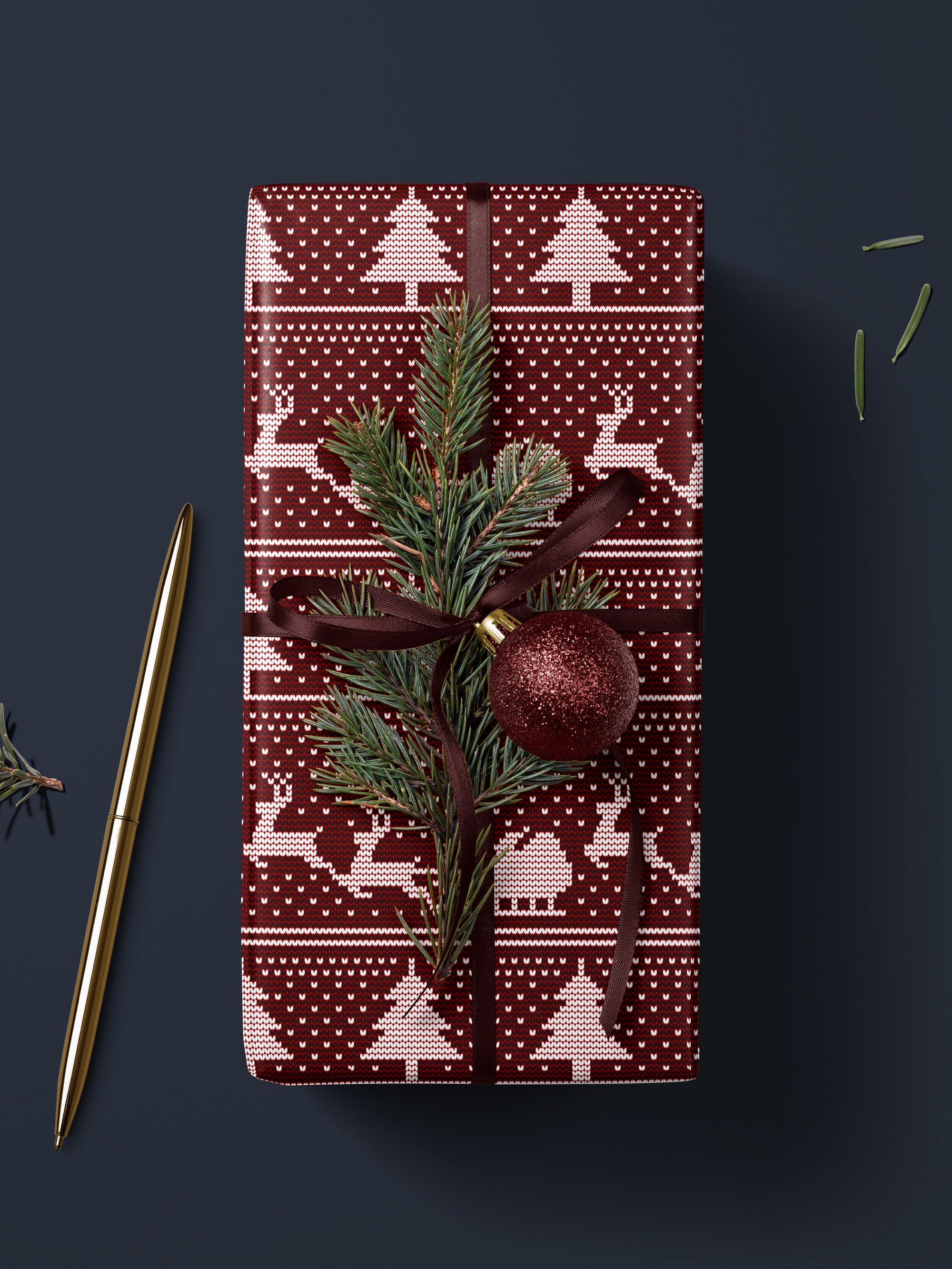 Christmas Sweater Wrapping Paper Santa Sleigh and Reindeer Gift Wrap ...