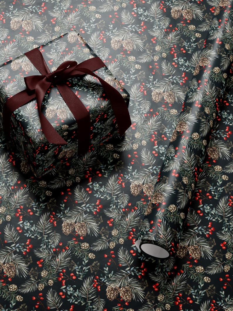 Christmas Wrapping Paper Holiday Gift Wrap Christmas Gift Wrap Christmas Tree Gift Wrap Elegant Christmas Gift Wrap Seasonal Gift Wrap Berry
