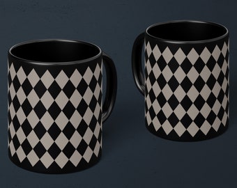 Harlequin Set of 2 Mug Coffee Lover Mug Wonderland Coffee Cup Checkered Mug Black and White Cup Diamond Pattern Mug Coffee Shop Mug Design