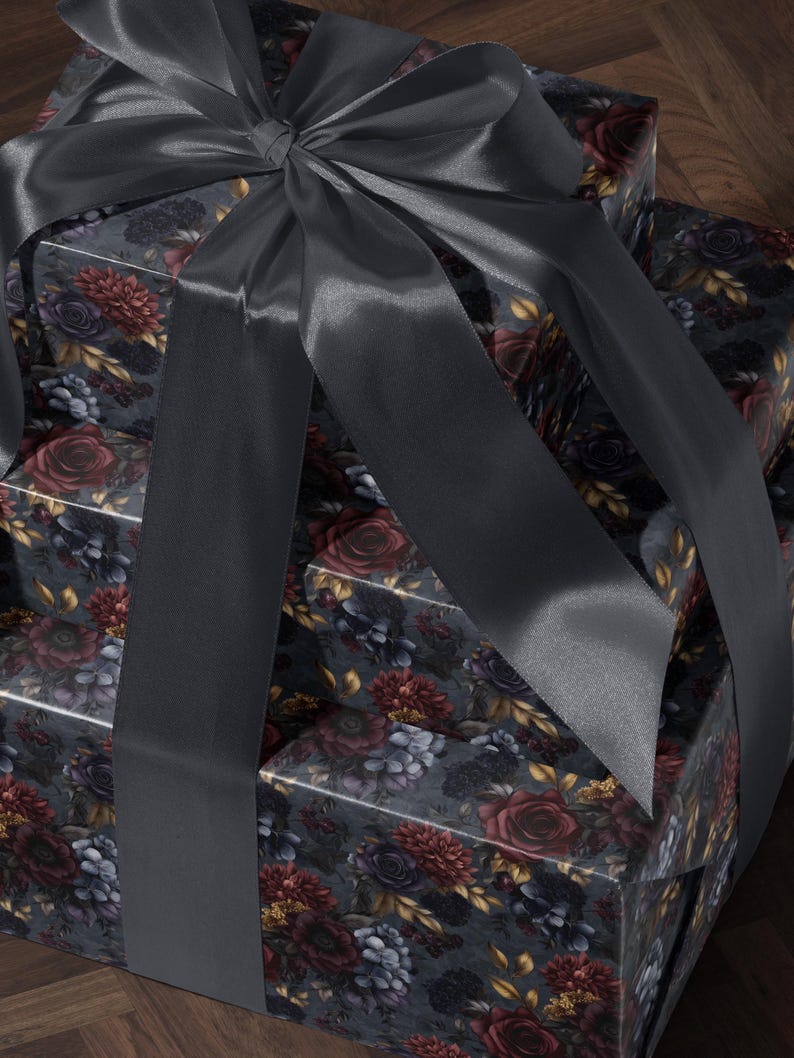 Moody Flower Wrapping Paper Dark Floral Gift Wrap Dark Academia Decor Gothic Gift Wrap Winter Flower Print Drawer Liner Paper Gift for Mom