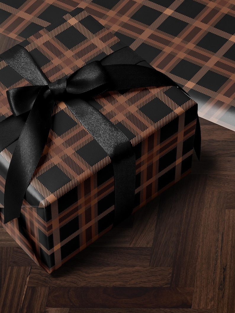 Brown Plaid Wrapping Paper Holiday Gift Wrap Christmas Present Wrapping Idea Christmas Party Gift Vintage Wrapping Paper Premium Gift Wrap