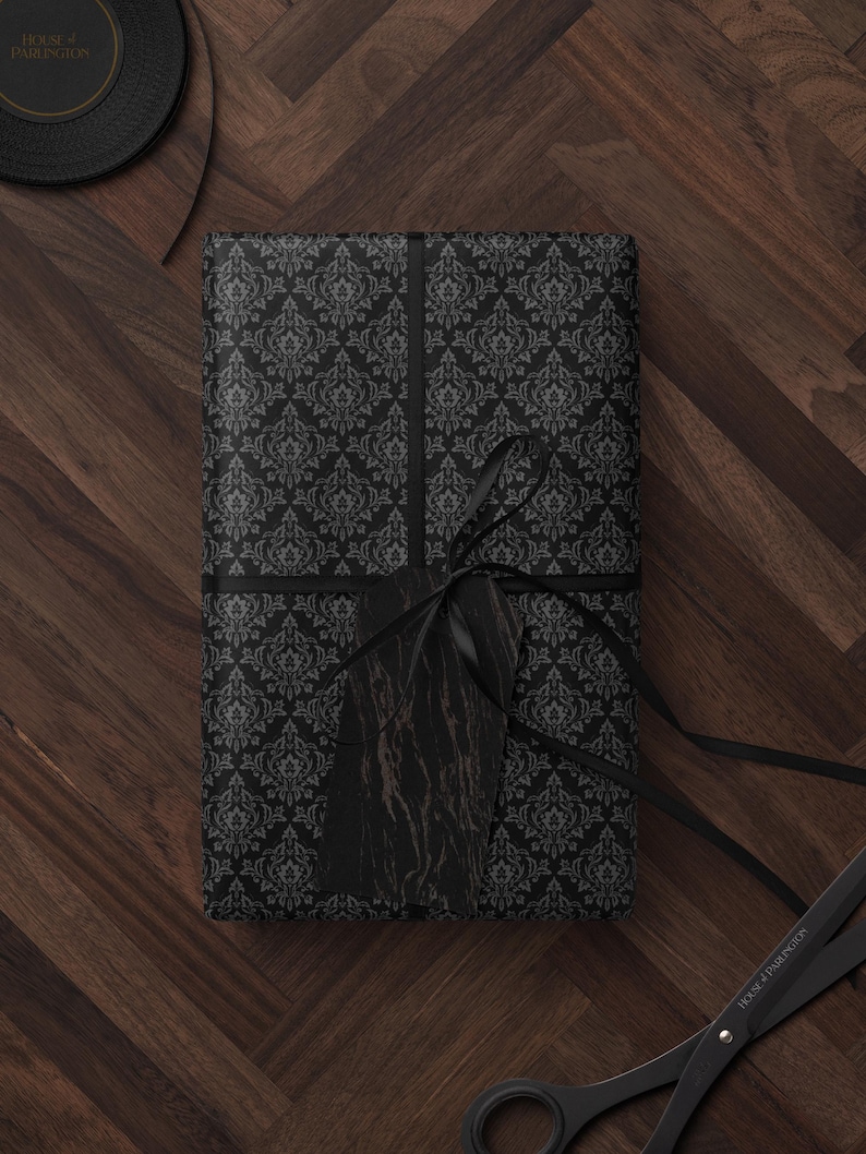 Gothic Gift Wrap Black Wrapping Paper Damask Decor Dark Moody Wrapping Paper Xmas Gift Wrap Paper Elegant Halloween Gift Christmas Party