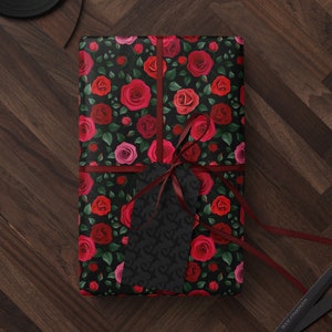 Red Floral Wrapping Paper Rose Gift Wrap Wedding Gift Birthday Present Wrapping Romantic Gift for Her Holiday Wrapping Paper Lovely Design