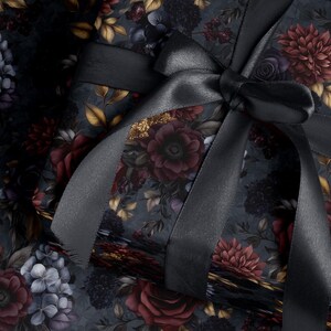 Moody Flower Wrapping Paper Dark Floral Gift Wrap Dark Academia Decor Gothic Gift Wrap Winter Flower Print Drawer Liner Paper Gift for Mom