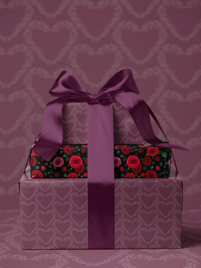 Purple Heart Wrapping Paper Heart Gift Wrap Valentine Gift Wrap Elegant Gift Wrap Love Gift Wrap Galentine Wrapping Paper Wedding Gift Wrap