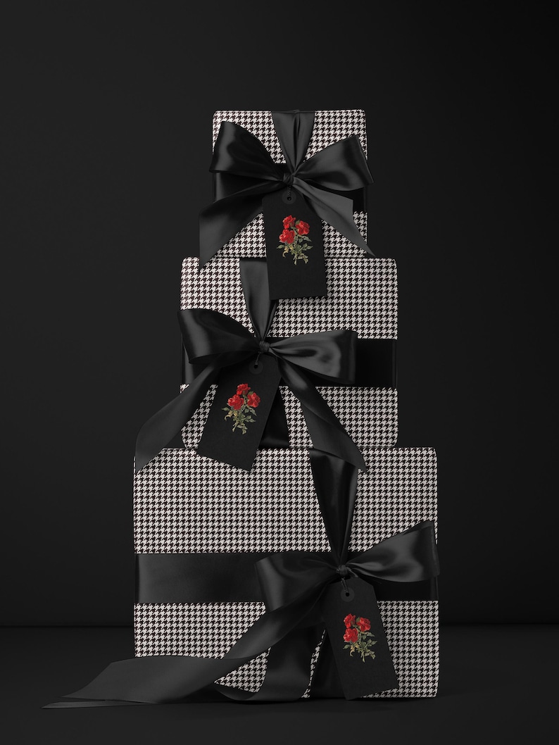 Houndstooth Gift Wrap Paper Vintage Wrapping Paper Black and White Plaid Gift Wrap College Gift for Her Decorative Paper Wrapping Supplies