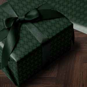 Green Wrapping Paper Plaid Gift Wrap Christmas Gift Wrapping Paper Holiday Gift Wrap Argyle Wrapping Paper Green Plaid Gift Wrap for Him