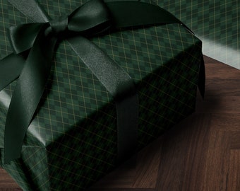 Green Wrapping Paper Plaid Gift Wrap Christmas Gift Wrapping Paper Holiday Gift Wrap Argyle Wrapping Paper Green Plaid Gift Wrap for Him