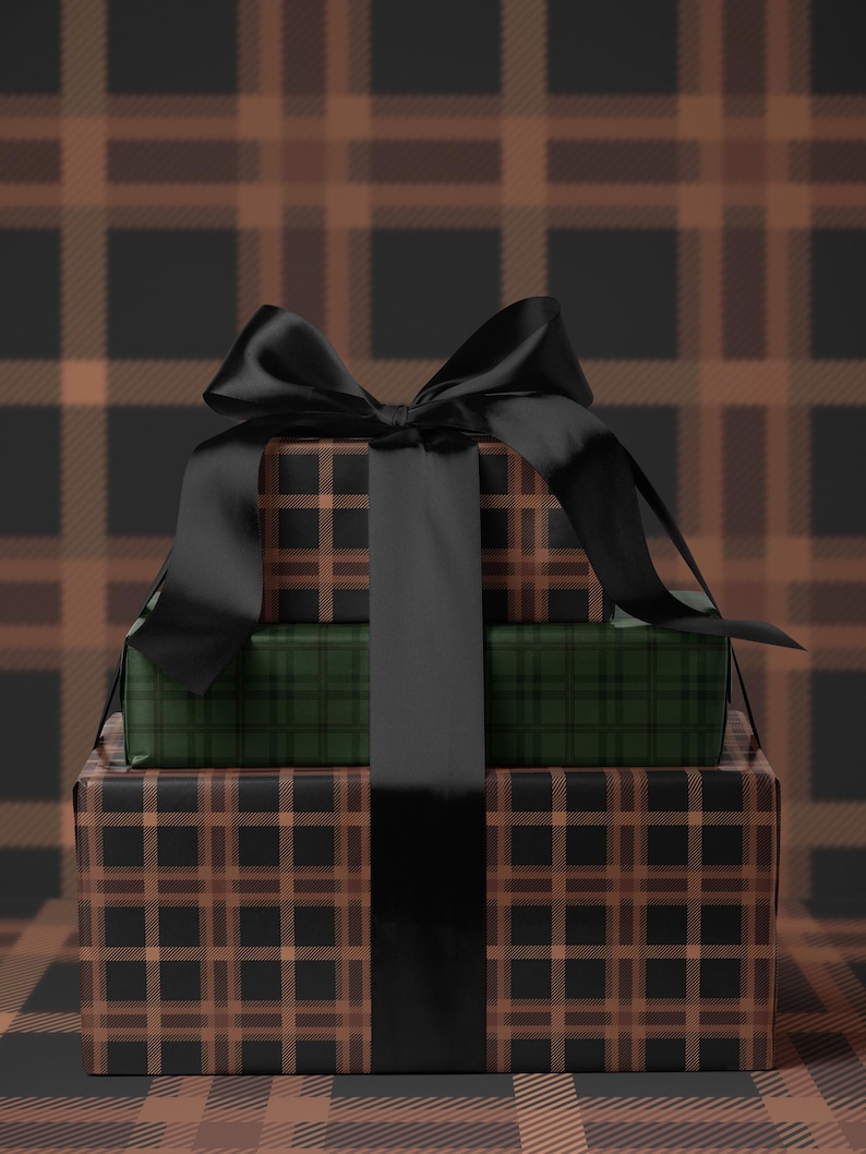 Brown Plaid Wrapping Paper Holiday Gift Wrap Christmas Present Wrapping Idea Christmas Party Gift Vintage Wrapping Paper Premium Gift Wrap