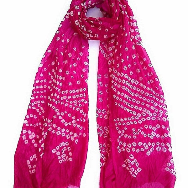 Rajasthani Art Silk Solid Color Bandhani Dupatta Scarve/ Silk Bandhani Bandhej Dupatta/ Tie Dye Scarve/ Boho Bandhani Stole Wedding Dupatta