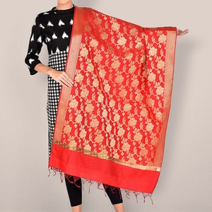 Banarasi Silk Dupatta with Floral Jaal, Stole Fancy Wrap Chunni, Party Wear,Festival Wear, Ethnic Dupatta, Scarves & Wraps Women