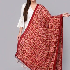 Rot Bandhani Dupatta : Rajasthani Tie Dye Kunstseidenschal