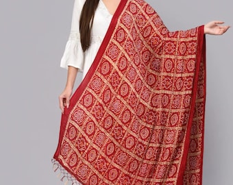 Red Bandhani Dupatta: Rajasthani Tie Dye Art Silk Scarf