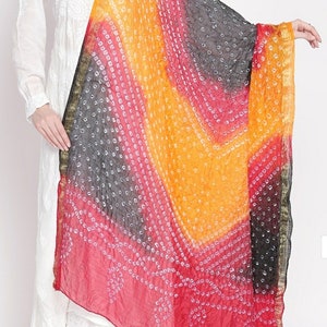 Rajasthani Art Silk Solid Color Bandhani Dupatta Scarve/ Silk Bandhani Bandhej Dupatta/ Tie Dye Scarve /Boho Bandhani/ Multi Colour Dupatta