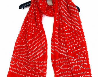 Red Bandhani Silk Dupatta: Rajasthani Tie Dye Scarf