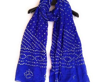 Blue Art Silk Bandhani Dupatta: Rajasthani Tie Dye Scarf
