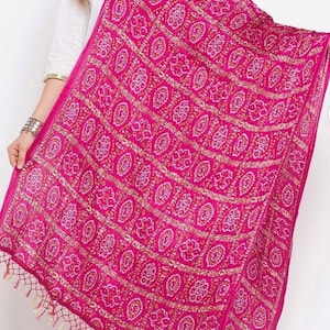 Rajasthani Silk Blend Solid Color Bandhani Print Dupatta Scarve/ Silk Bandhani Bandhej Print Dupatta/ Tie Dye Scarve /Boho Bandhani Stole