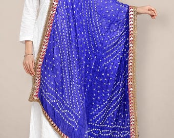 Art Silk Bandhani Dupatta: Rajasthani Gota Patti Border, Women's Chunri Scarf