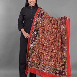 Phulkari Kantha Kutch Spiegel Foli Arbeit Schwere Stickerei Baumwolle Dupatta