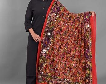 Phulkari Kantha Kutch Mirror Foli Work Heavy Embroidery Cotton Dupatta
