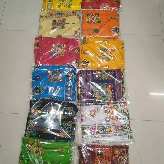 Phulkari Kantha Mirror Foli Work Cotton Dupatta