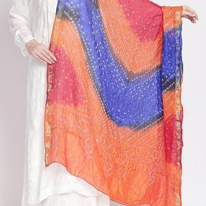 Rajasthani Art Silk Solid Color Bandhani Dupatta Scarve/ Silk Bandhani Bandhej Dupatta/ Tie Dye Scarve /Bandhani Stole/ Multi Colour Dupatta