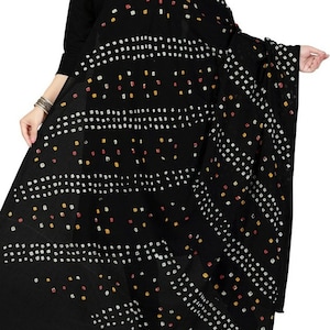 Handgemachte Schwarz Baumwolle Bandhani Dupatta: Rajasthani Tie Dye Schal