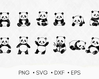 Cute Panda SVG Bundle – Adorable Panda Clipart Pack for Cricut, Silhouette, DIY Crafts, T-Shirts, Mugs & More – Instant Download
