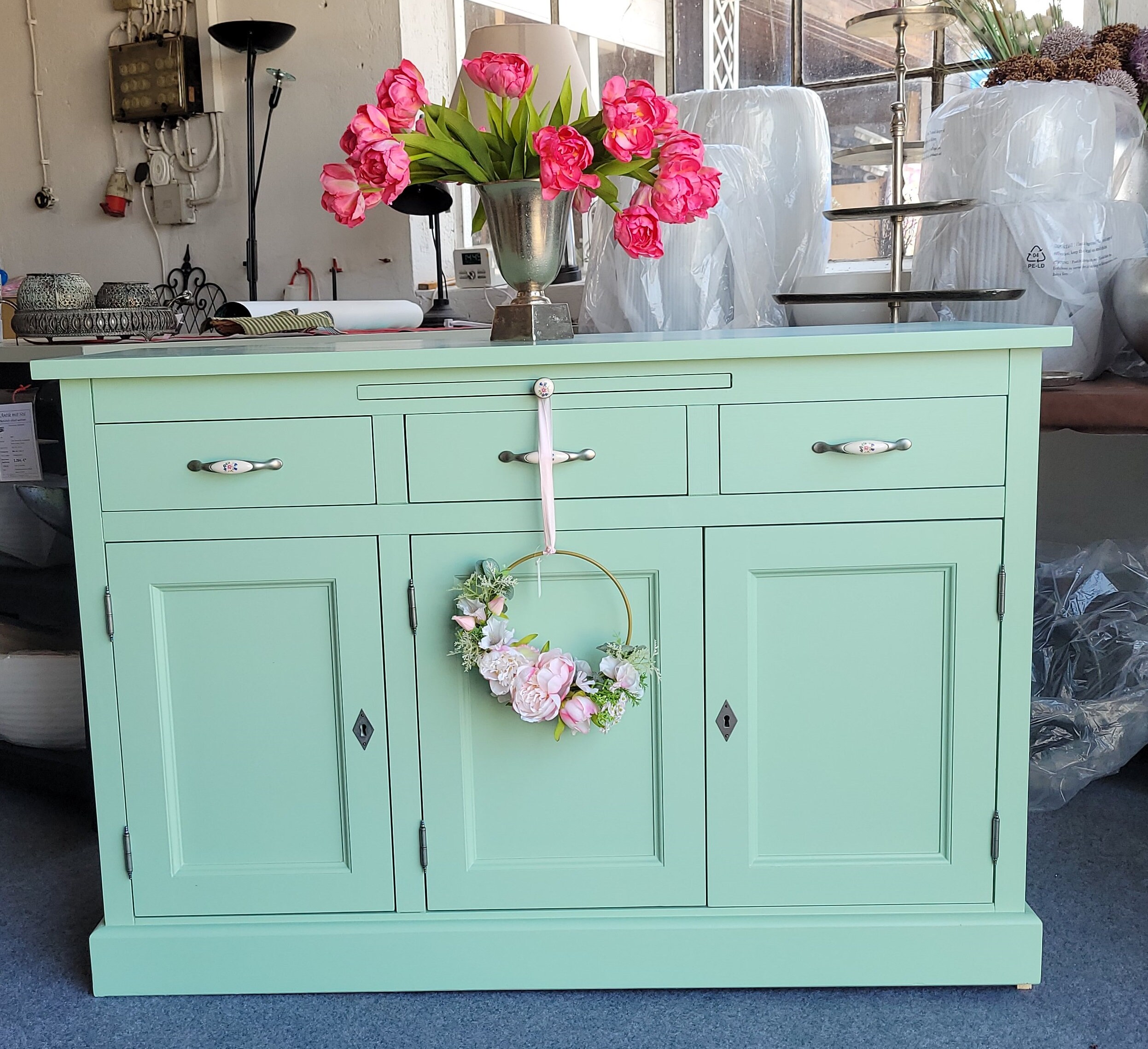 Kommode Buffet Küchenbuffet Sideboard Schrank mint grün Vintage Landhausstil