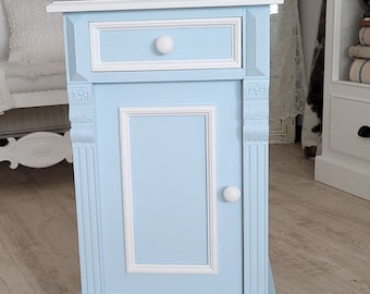 Nachttisch Nachtschrank Kommode hellblau mit weiss shabby Vintage