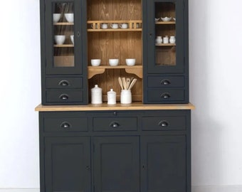 Küchenschrank Küchenbuffet Buffet Massivholz schwarz honigfarben 137 cm Breite Landhausmöbel Massivholz