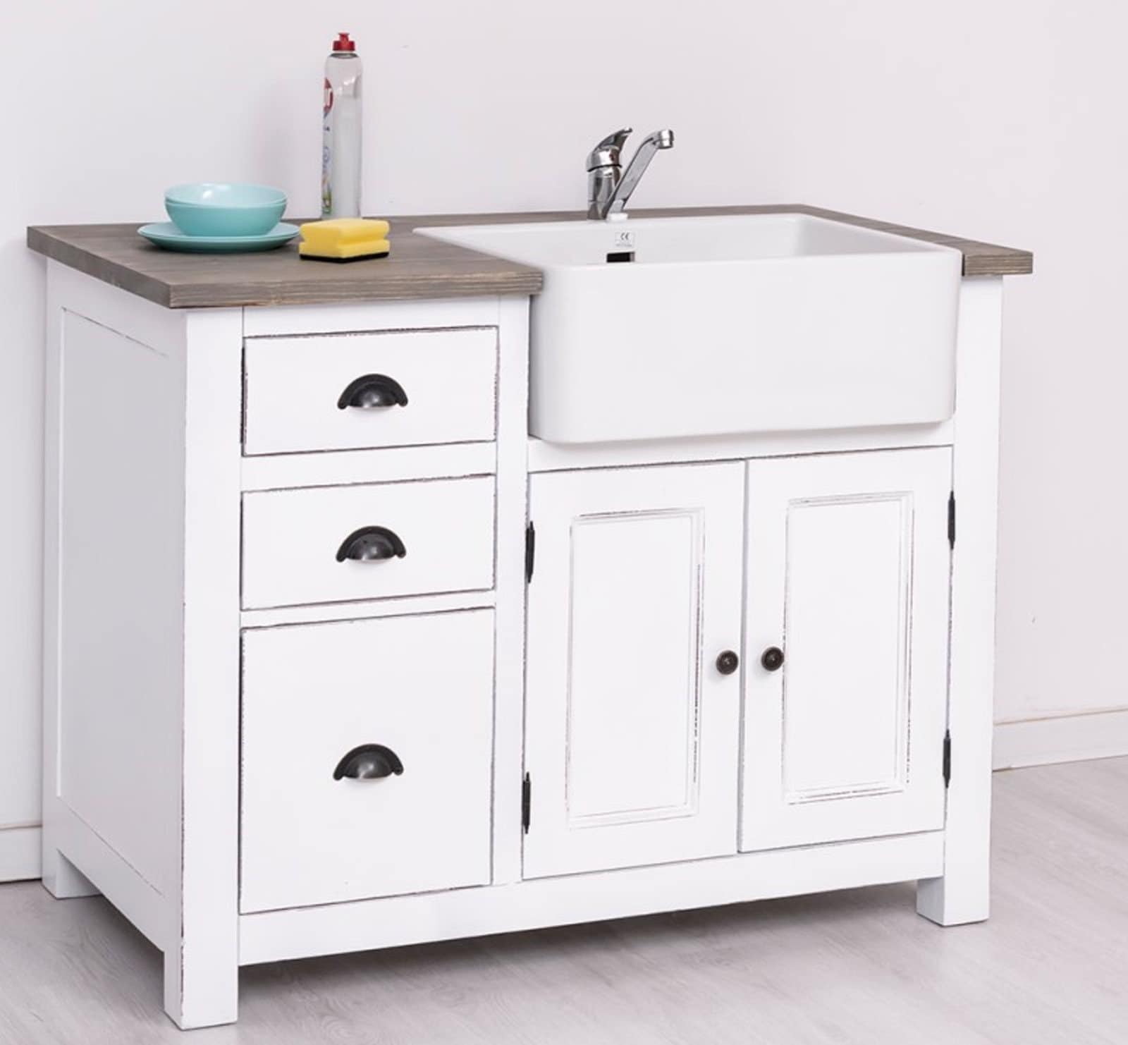 Spülenschrank Spültisch Spülenunterschrank Spüle Küchenunterschrank Massivholz Landhaus Vintage Retro