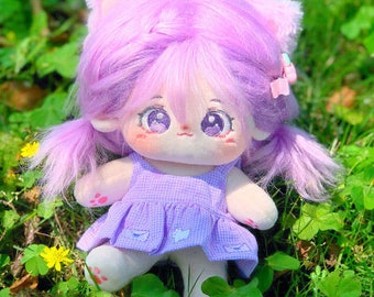 1pc 20cm Tall Cute Girl With Purple Hair & Bow, Stuffed Plush Doll, Perfect  As Festival/birthday Gift And Collectible